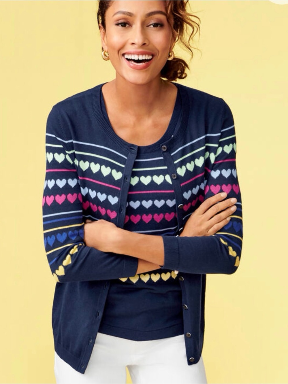 Talbots Navy Cardigan & Heart-Pattern cardigan sweater medium NWT